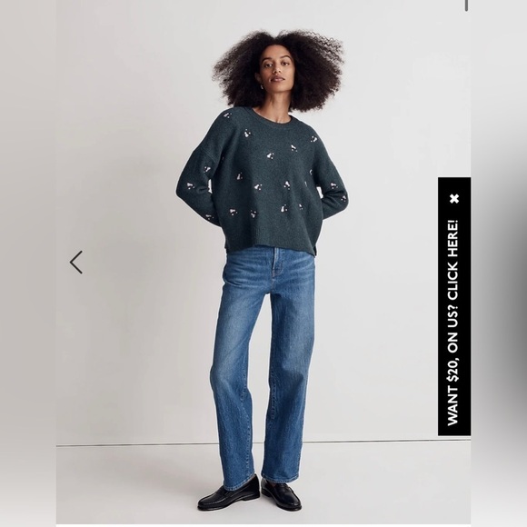 Madewell embroidered cross stitched floral green sweater XL NWT - Picture 1 of 2